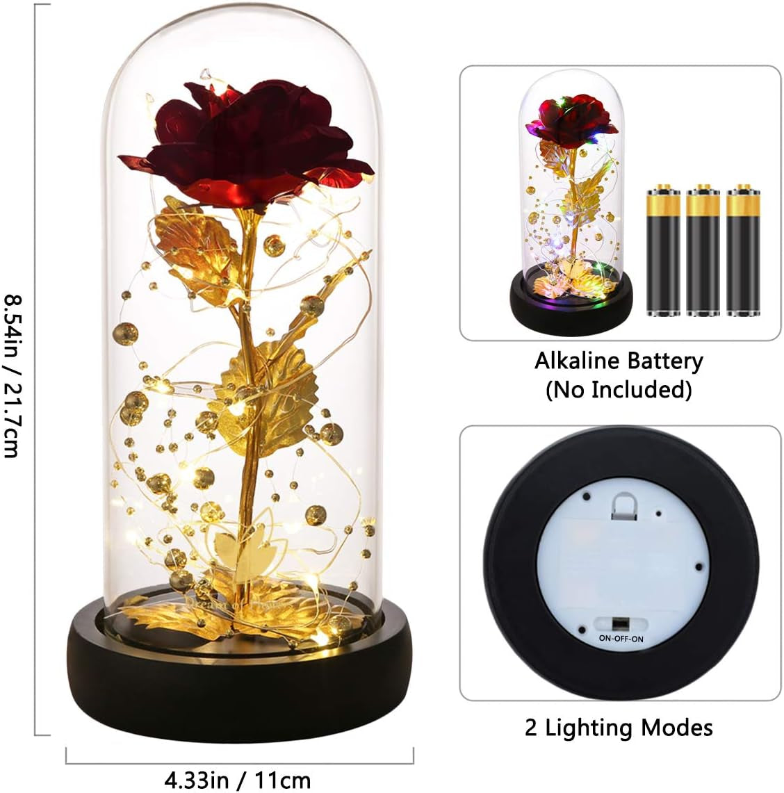 Galaxy Artificial Rose, Colorful Gold Foil Rose Enchanted Flower Rose, Beauty and the Beast Rose (24K Red Rose)