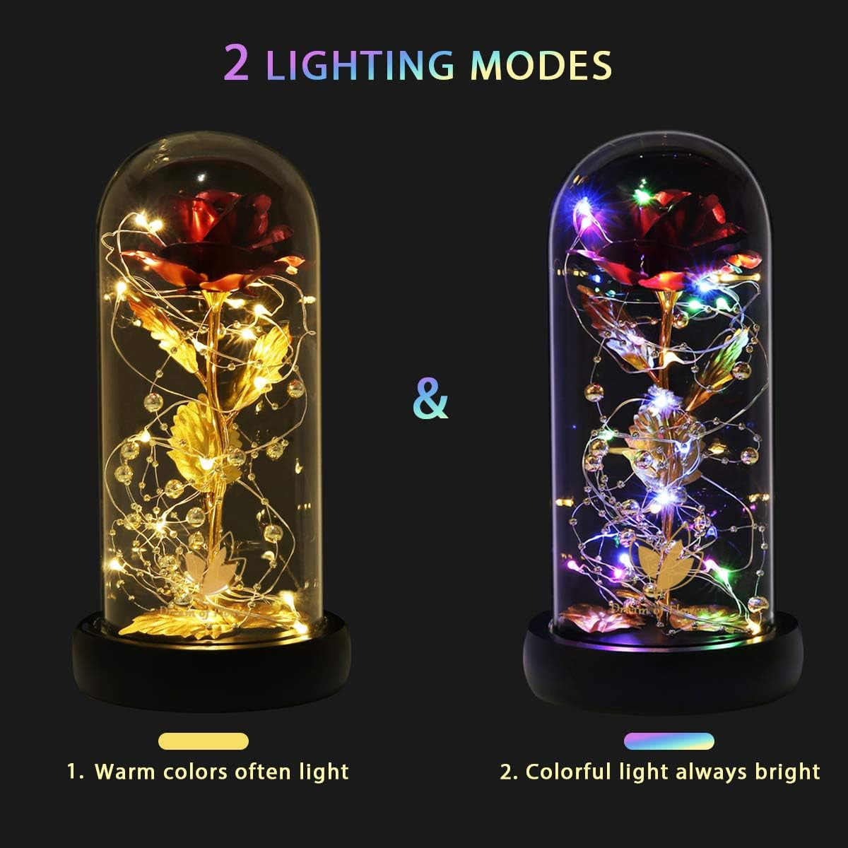 Galaxy Artificial Rose, Colorful Gold Foil Rose Enchanted Flower Rose, Beauty and the Beast Rose (24K Red Rose)