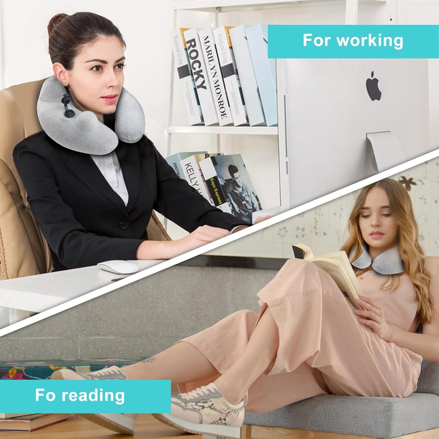 Travel Pillow for Airplane with Hood, Inflatable Neck Air Pillow for Car,Travel Accessoires Nap Rest Sleep Business Trip Flight