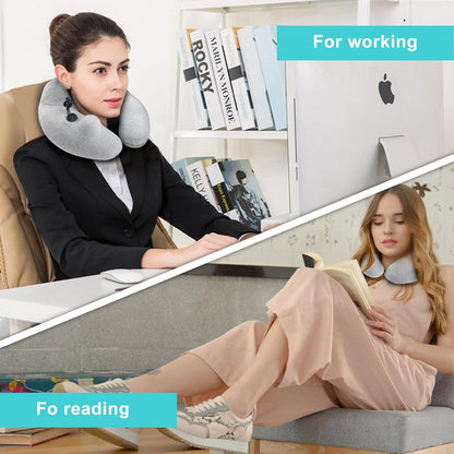 Travel Pillow for Airplane with Hood, Inflatable Neck Air Pillow for Car,Travel Accessoires Nap Rest Sleep Business Trip Flight