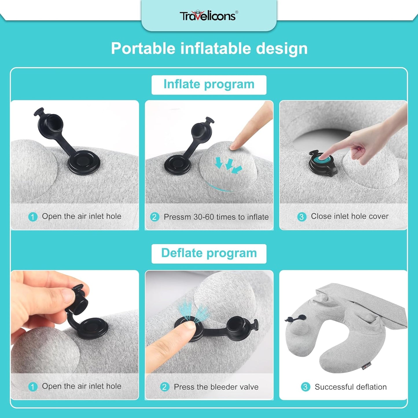 Travel Pillow for Airplane with Hood, Inflatable Neck Air Pillow for Car,Travel Accessoires Nap Rest Sleep Business Trip Flight