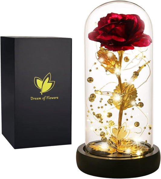 Galaxy Artificial Rose, Colorful Gold Foil Rose Enchanted Flower Rose, Beauty and the Beast Rose (24K Red Rose)
