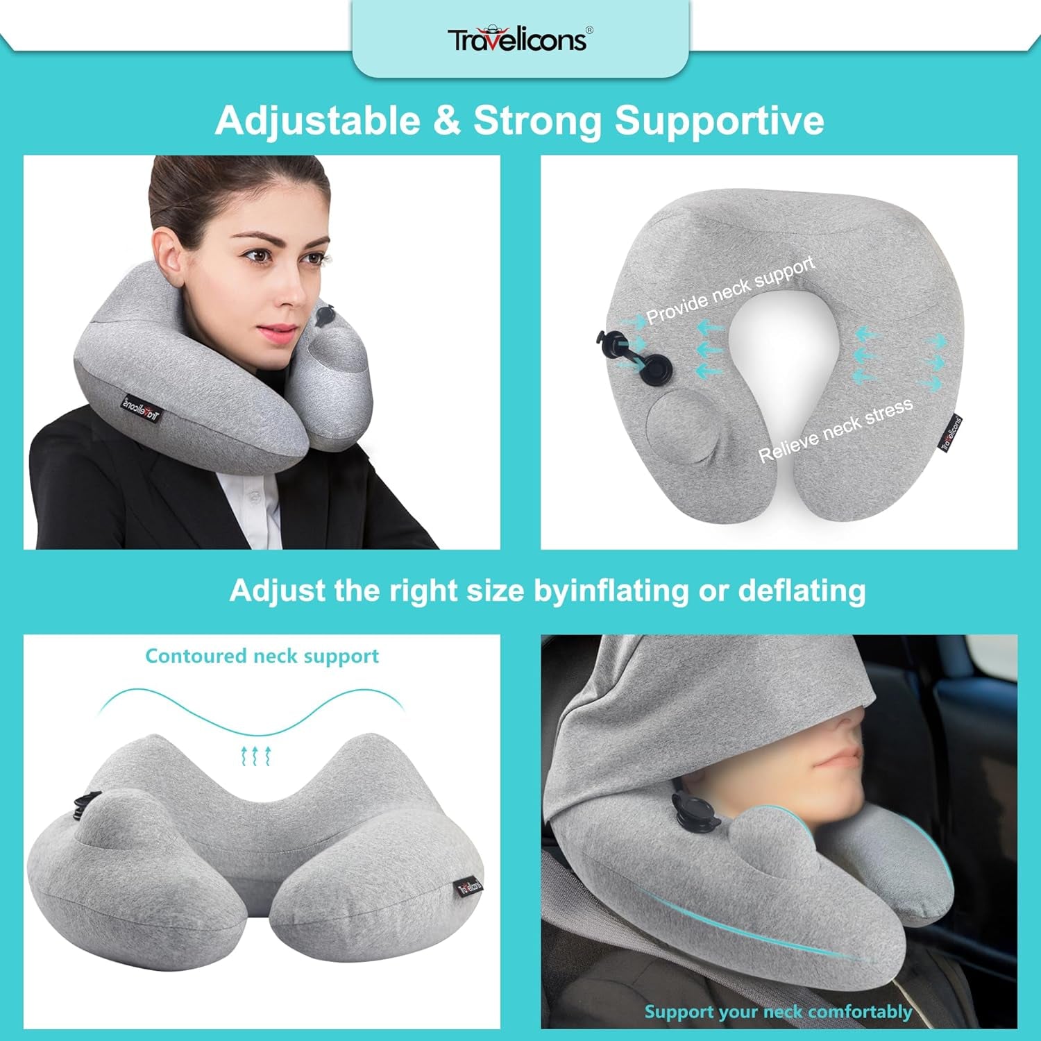 Travel Pillow for Airplane with Hood, Inflatable Neck Air Pillow for Car,Travel Accessoires Nap Rest Sleep Business Trip Flight