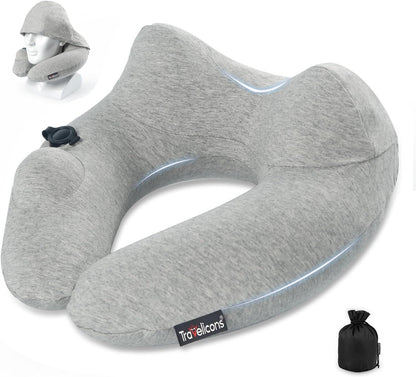 Travel Pillow for Airplane with Hood, Inflatable Neck Air Pillow for Car,Travel Accessoires Nap Rest Sleep Business Trip Flight
