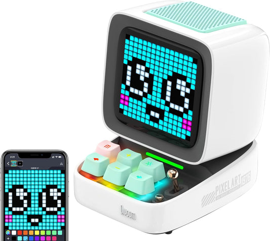 Mini Retro Bluetooth Speaker with 16X16 LED Display APP Control- Cool Animation & Gaming Room Setup & Bedside Alarm(White)