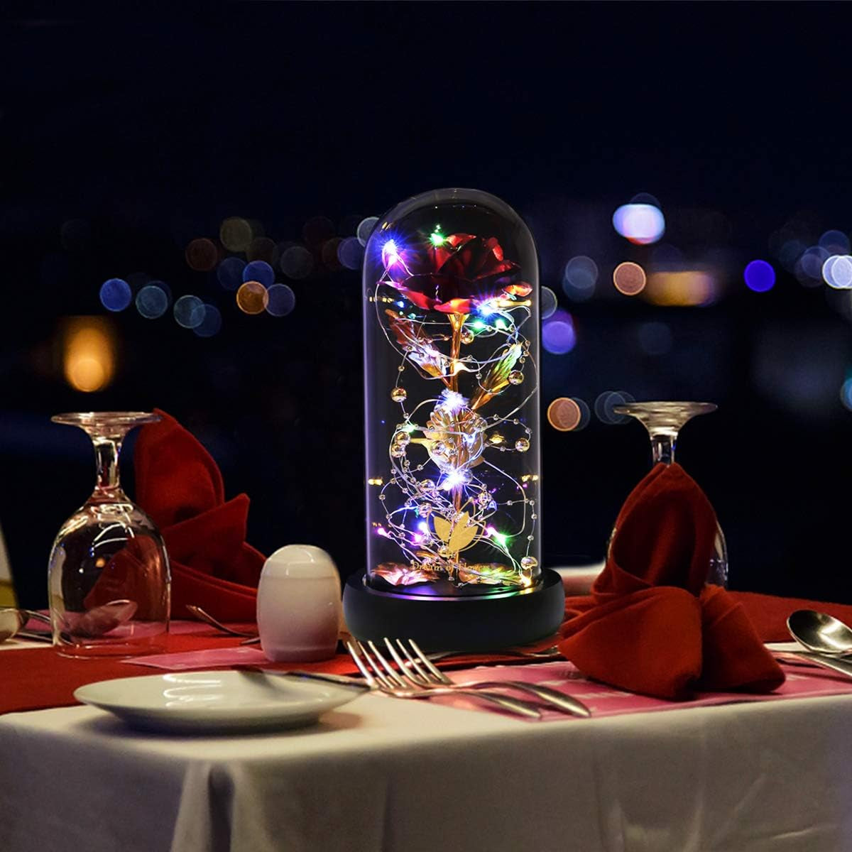 Galaxy Artificial Rose, Colorful Gold Foil Rose Enchanted Flower Rose, Beauty and the Beast Rose (24K Red Rose)